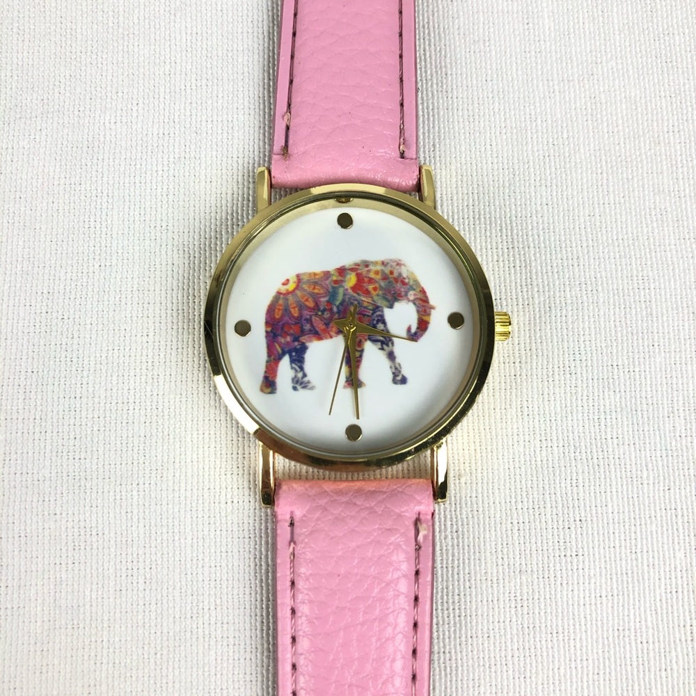 Elephant Fashion Watch Pink Faux Leather Band